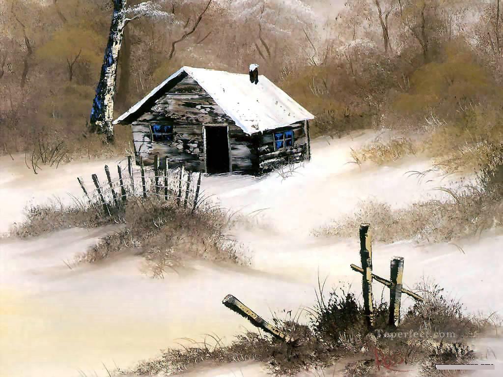 冬のキャビン BR フリーハンドの風景油絵